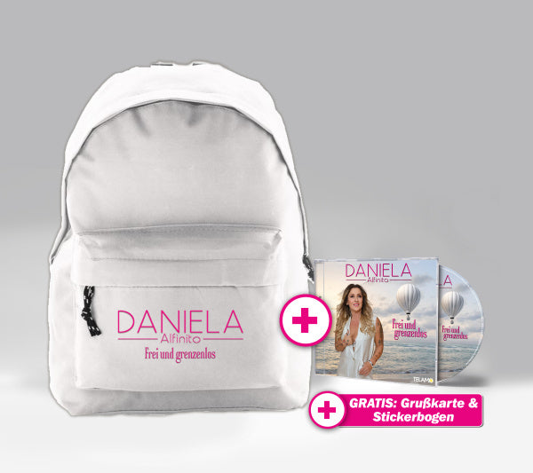 Daniela Alfinito Frei und grenzenlos Fan-Set Rucksack + CD + GRATIS Stickerbogen & Grußkarte