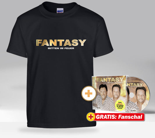 Fantasy Mitten im Feuer Fan-Set T-Shirt + CD + GRATIS Fanschal
